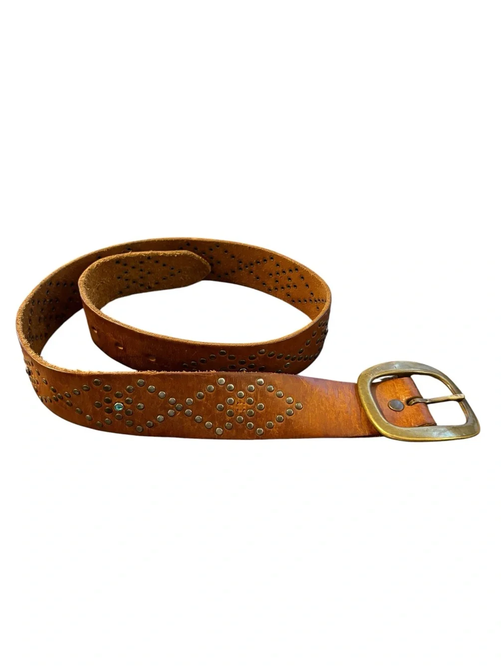 Express Rustic Tan Leather Belt with Brass Buckle